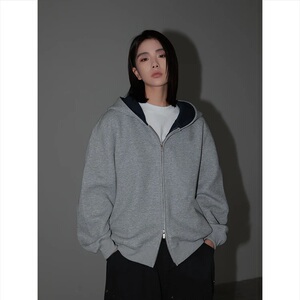 A99-特P55网图白白不拜拜同款连帽拼色拉链外套男女开衫卫衣