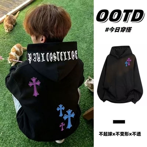 秋冬款双层帽连帽卫衣男加绒上衣印花款情侣潮ins外套 WZ106图片