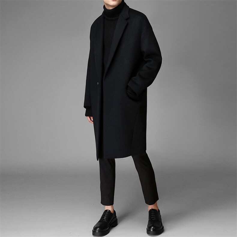 冬装纯色中长款毛呢大衣男加棉宽松风衣外套 限价188元*FK11-P155图片