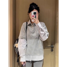 假两件polo衬衫领长袖尚休闲潮牌卫衣男女，男装衬衫，四季星座505
