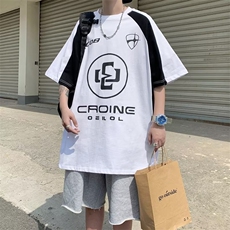 拉链款圆领宽松型甜酷潮流气质纯色T恤五分袖简约慵懒夏季，男装T恤，星座716-2