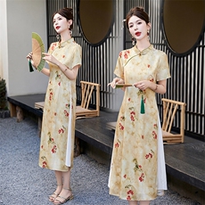 新中式印花垂感连衣裙女2026夏季新款修身气质贵夫人改良旗袍裙子，女装连衣裙，倪叶myz