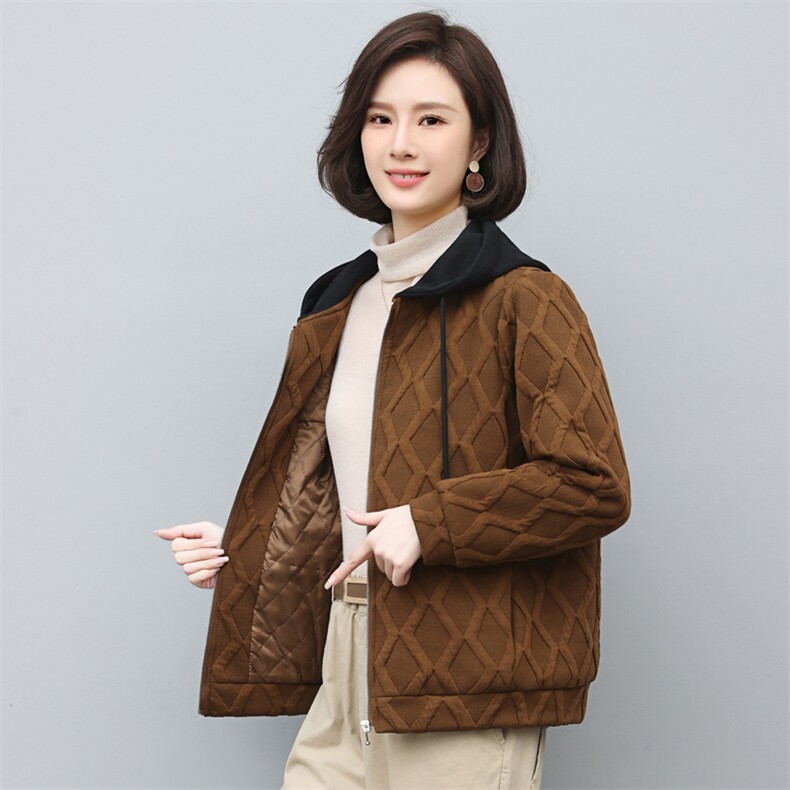 2022年秋季新款假两件短外套女连帽开衫韩版休闲气质百搭夹克女,女装短外套,简韵佳