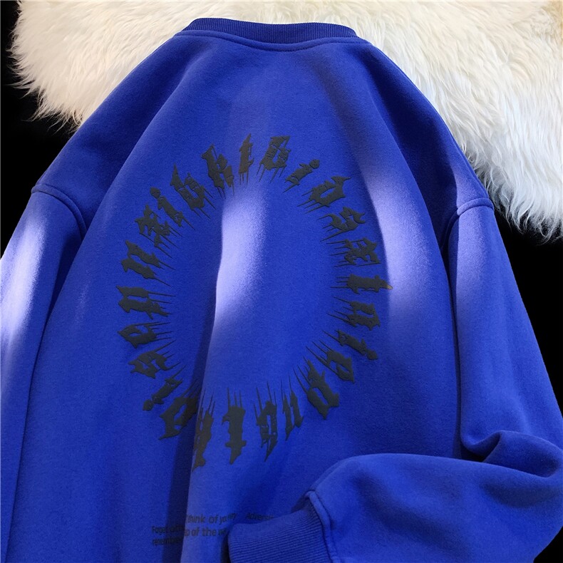 秋季大码卫衣ins港风宽松圆领百搭印花外套X5223-毛毯图-P55-限68，女装短外套，电商A061-1