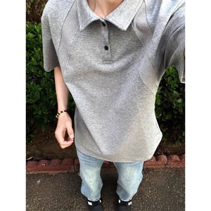 灰色液氨棉拼接polo衫短袖男款夏季翻领t恤cleanfit半袖 TR33-P38图片