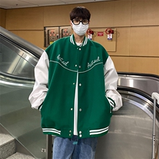 EQ91呢料拼接外套2024新款秋装男女棒球服夹克情侣装学院风P118，男装夹克，电商C306-1