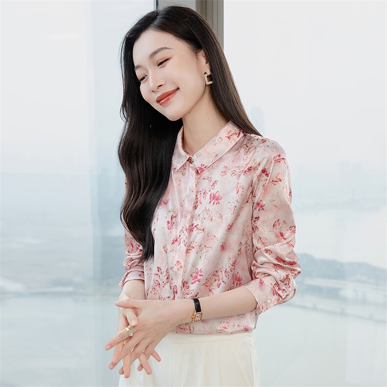 印花重磅真丝衬衫女长袖2026春装暗扣宽松衬衣小衫丝绸真丝上衣,女装衬衫,阿舍尔精品
