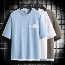冰丝短袖网格挂拍体恤夏季休闲百搭刺绣纯色男上衣TC3149-P22，男装T恤，星座717
