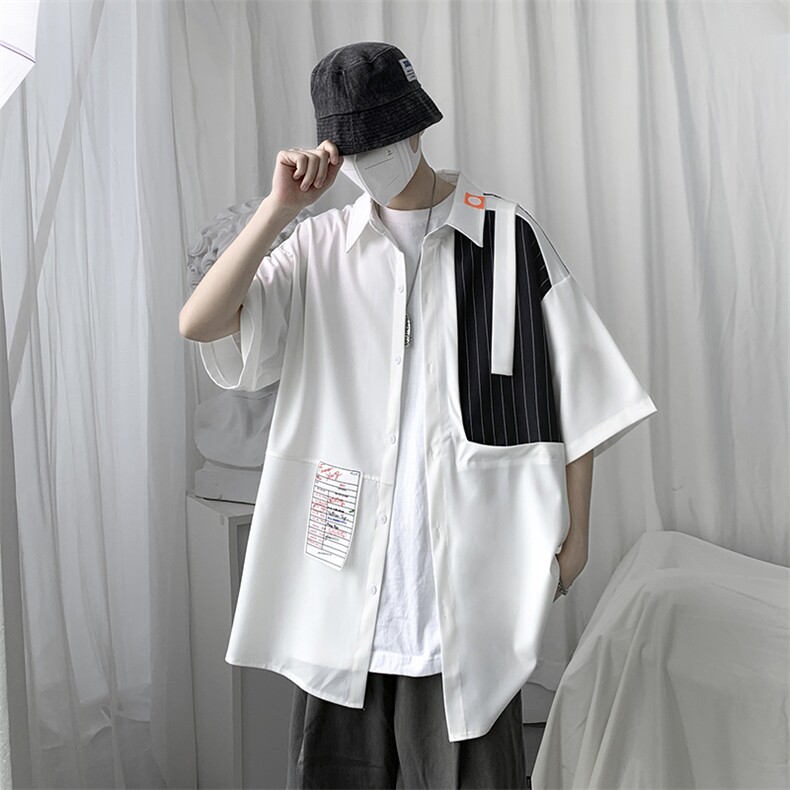 衬衫男设计感小众短袖外套休闲上衣男装五分袖衬衣C118-P33,男装衬衫,星座1116A-1（原606A）