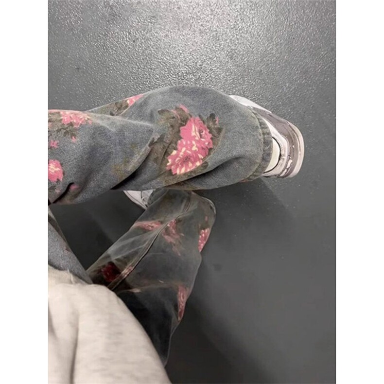 1014-1-KZ1092-cleanfit牡丹提花牛仔裤男小众设计感水洗蓝裤子,男装牛仔裤,星座1014-1