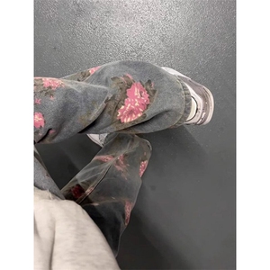 1014-1-KZ1092-cleanfit牡丹提花牛仔裤男小众设计感水洗蓝裤子图片