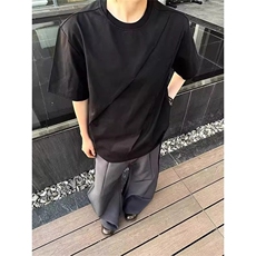 T1102-P30美式潮牌拼接解构短袖T恤男夏落肩半截袖，男装T恤，电商B323A