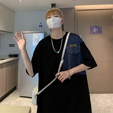 夏季小众设计感情侣装牛仔拼接潮流短袖T恤男装上衣618A-2840-P48，男装T恤，星座914-4