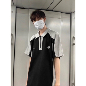 美式短袖男女夏季新款撞色拼接重磅polo衫T恤上衣情侣PLY299-P30图片