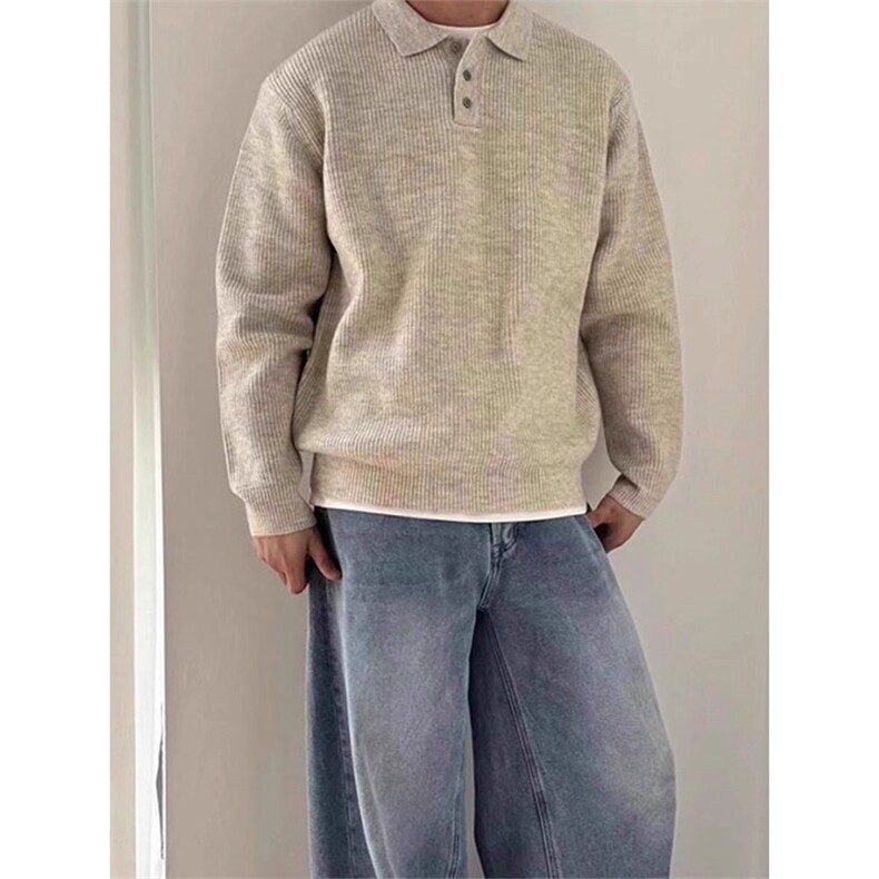 MM191-P53休闲轻奢风翻领简约细条磨毛百搭针织毛衣，女装针织衫/毛衣，星座617A-2