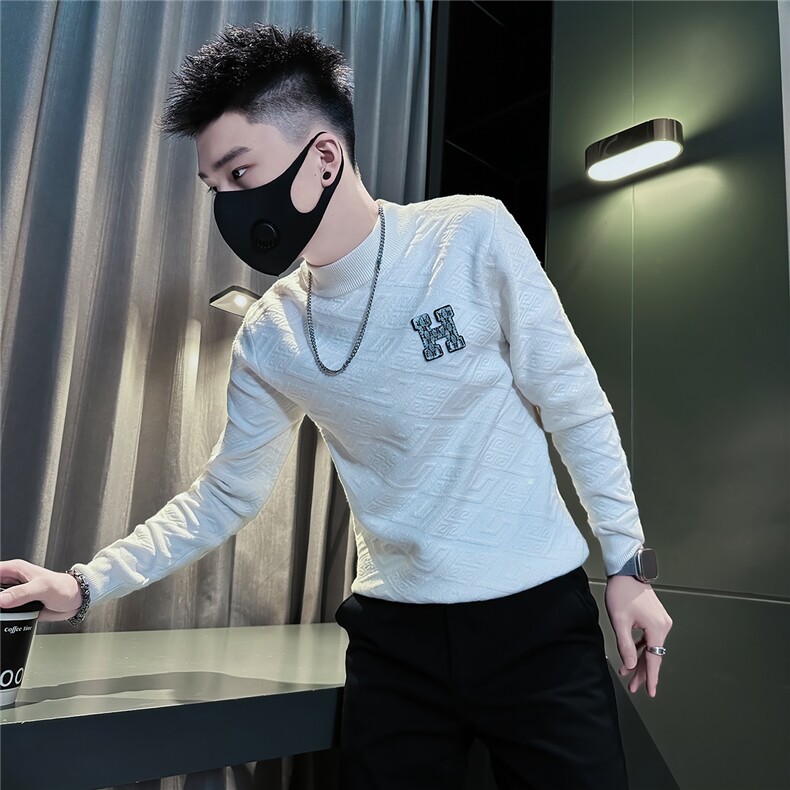 痞帅炸街纯色绣标男士套头毛衣社会小伙店主风301C-M71-P78控108,男装针织衫/毛衣,星座301C（原B323）