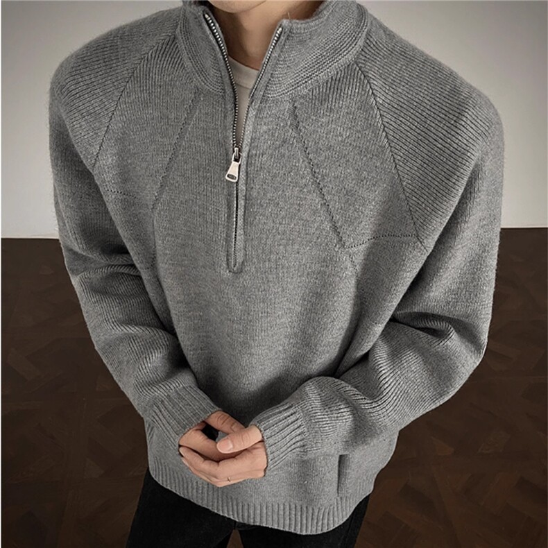 【005】半拉链拼接设计针织衫男款秋冬打底衫毛衣A079-M593-P54，男装T恤，电商A079