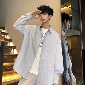 潮流痞帅秋季条纹衬衫男时尚2024新款长袖衬衣休闲外套3024/P38图片