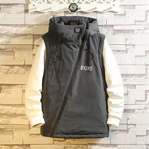 白墙拉链装饰连帽棉马甲男冬季斜拉链马甲外套A090-MJ20p75限98图片