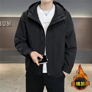 加棉加厚外套男休闲纯色连帽夹克简约时尚男棉衣NM832-P110图片