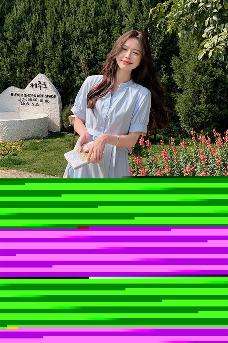 2025夏季新款浅蓝色气质连衣裙女法式设计感中长款收腰系带衬衫裙,女装连衣裙,2C285