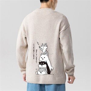 2021秋冬新无影墙日系大码男已注册四只猫印花毛衣针织衫MY11-P45图片