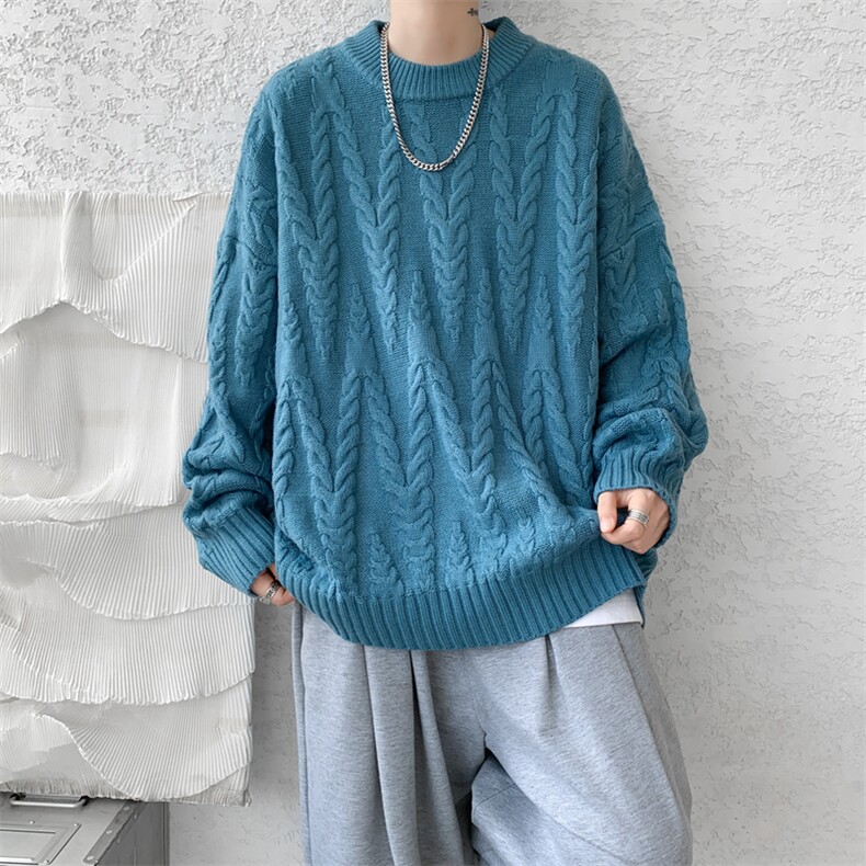 8XL-M麻花毛衣男休闲大码慵懒风情侣圆领针织衫线衣外套MY1512P65,男装针织衫/毛衣,电商B238