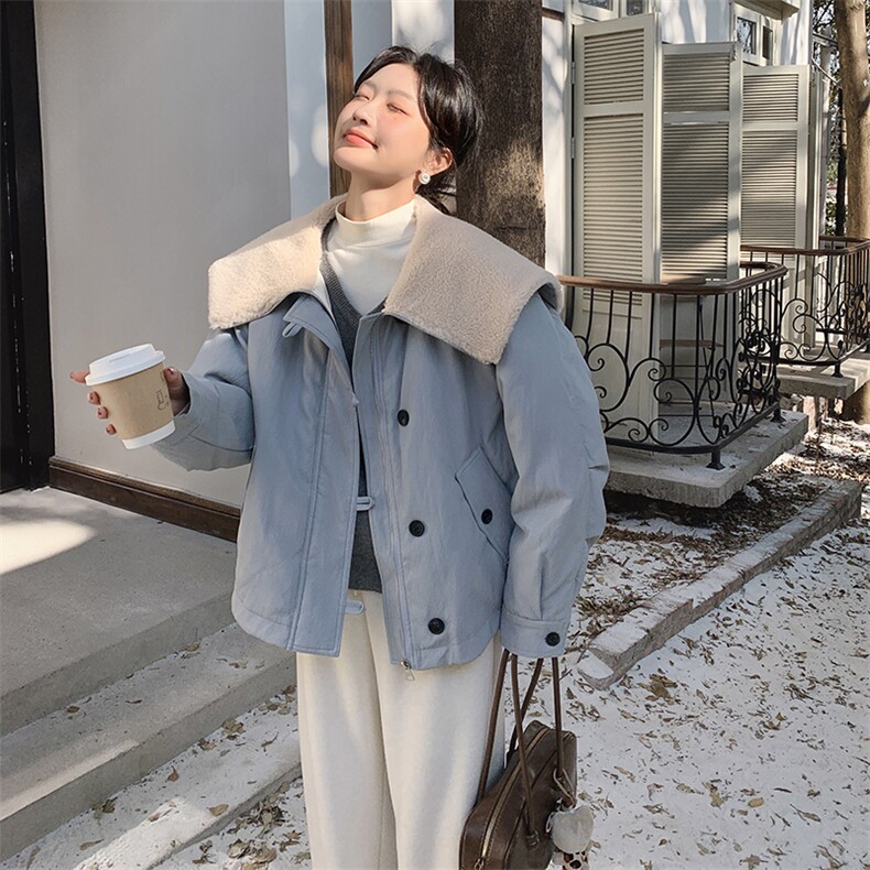 温柔风羊羔毛领工装羽绒服女冬季2025新款白鸭绒内胆巨好看派克服,女装羽绒服,浙宝193A