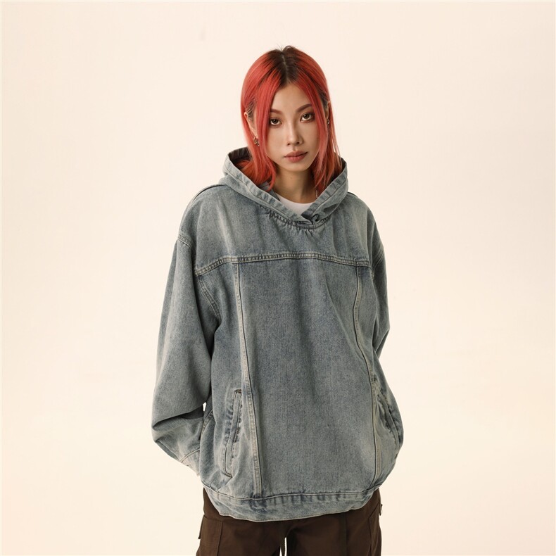 网图水洗做旧连帽卫衣男女美式街头潮牌宽松痞帅牛仔帽衫，男装卫衣，星座410-6（原星座1304-1）