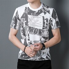 男士时尚短袖T恤男薄款夏装新款青年休闲碎花潮流体恤衫圆领上衣,男装T恤,电商B212（原钱塘6029）