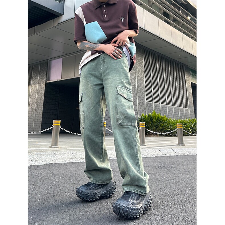 美式高街vibe风直筒长裤欧美痞帅男hiphop复古水洗拼接工装牛仔裤,男装牛仔裤,星座301D-4(原星座1004-4）