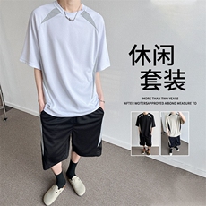 短袖套装男士夏季百搭薄款夏天运动短裤男装宽松痞帅休闲t恤一套，男装牛仔裤，星座1206（原A206）