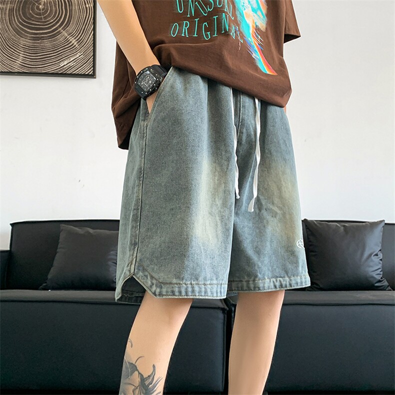 GENIOLAMODE美式复古水洗直筒牛仔裤夏季男士潮流宽松五分短裤子,男装牛仔裤,星座512-3