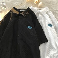 夏季港风短袖衬衫男ins潮牌宽松垂感休闲五分袖上衣W3261-P34，男装衬衫，星座512-2