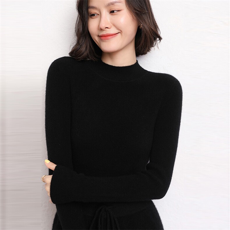 圆领羊绒衫女山羊绒秋冬内搭针织打底纯色毛衣,女装羊绒衫,五色羊羊绒