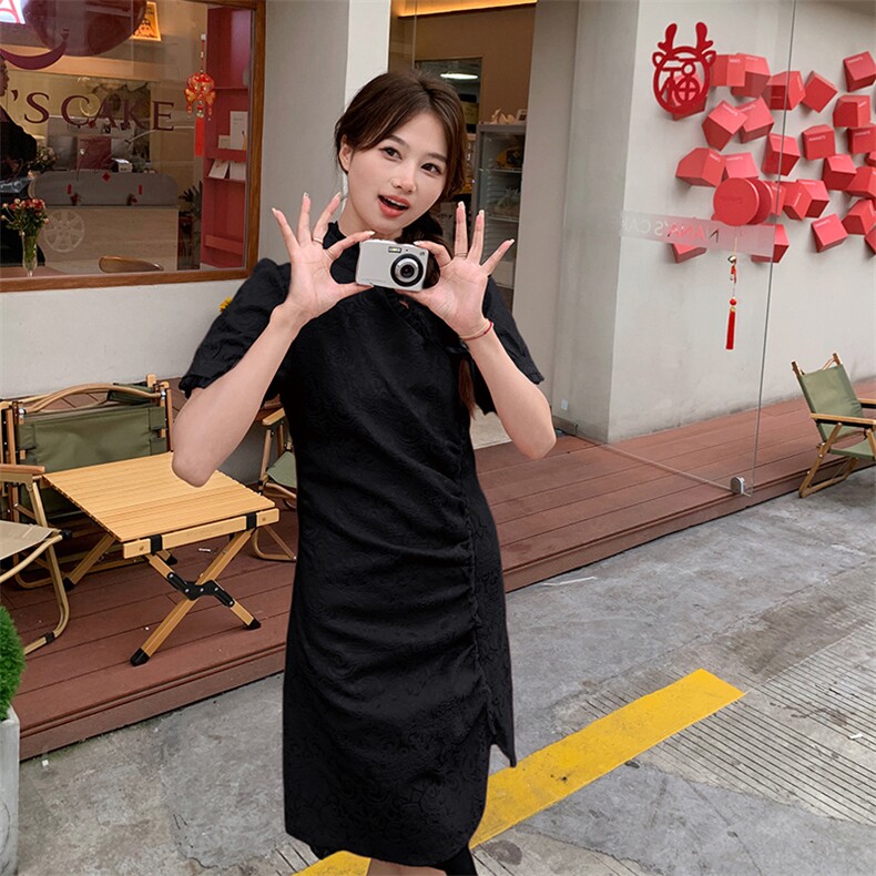网红超爆风盘扣高端提花旗袍连衣裙P115-K165,女装连衣裙,红龙果