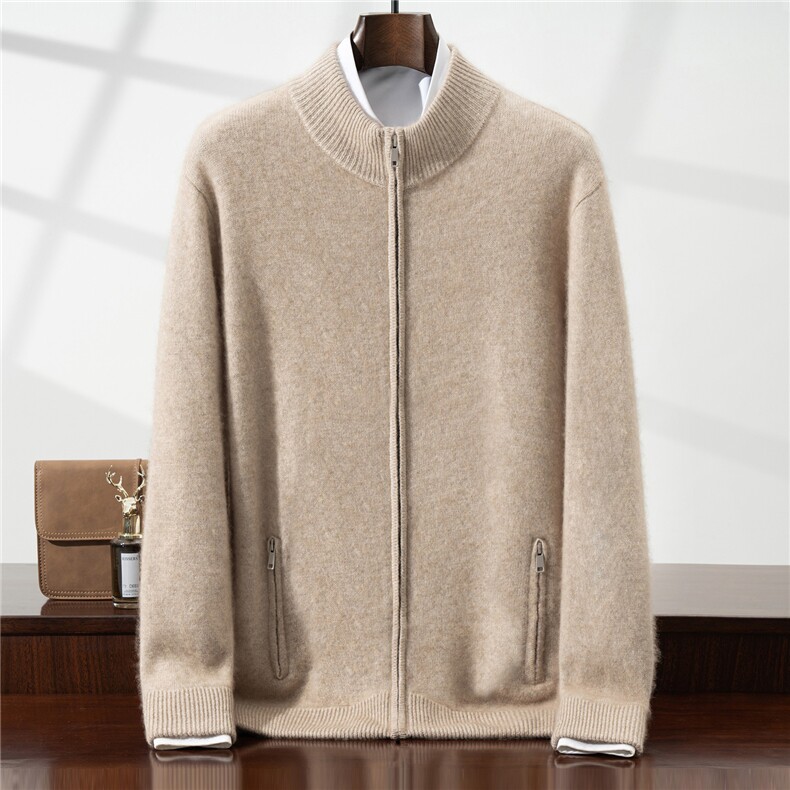 2025百搭时尚开衫兜带拉链羊绒衫，男装羊绒套衫，铂欧羊绒