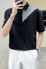 23男士翻领T恤polo衫千鸟格拼接短袖A210-PL201-P50，男装T恤，电商A210