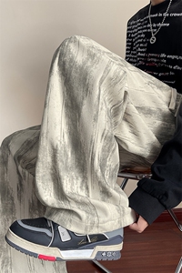 A1436TP38控65-2025春季新款美式扎染裤子男高级感直筒痞帅休闲裤图片