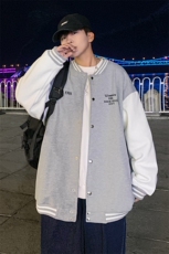 Y9907P30港风外景港风卫衣秋季字母数字印花拼色棒球领开衫，男装卫衣，电商A026-1