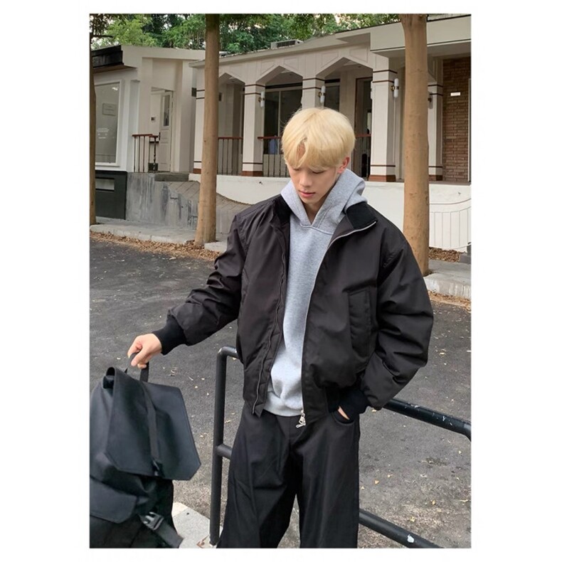 cleanfit藏蓝色飞行夹克棉服男春季薄款美式短款外套立领棉衣男生,男装夹克,电商B327