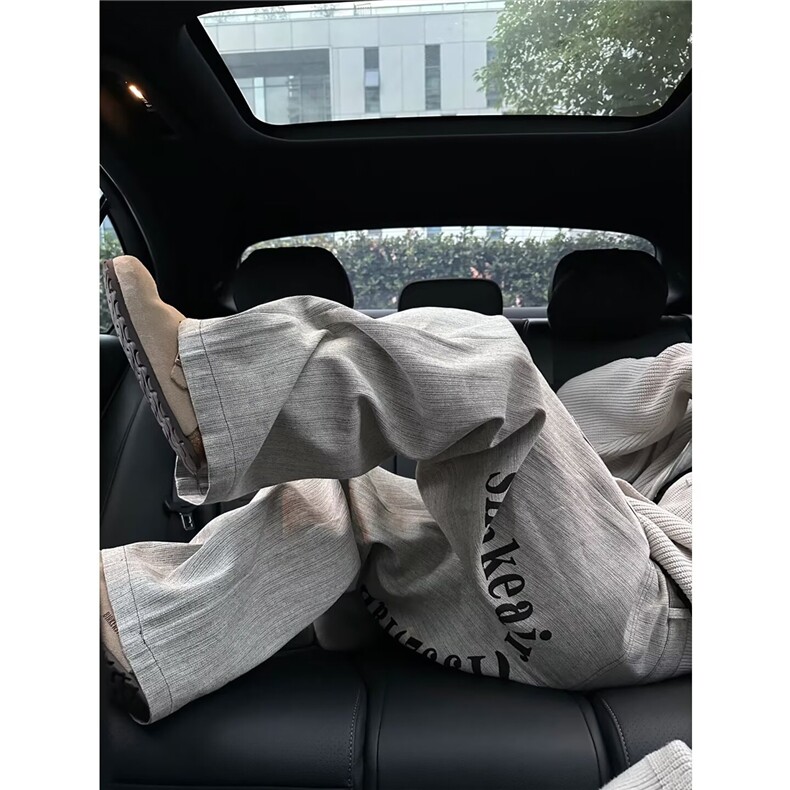 反转口袋设计竖条纹牛仔裤男美式复古字母印花直筒小众廓形阔腿裤,男装牛仔裤,星座506A