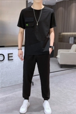 夏季冰丝薄款短袖T恤休闲两件套宽松潮流空调长裤A436-2131-P60，男装T恤，电商A436