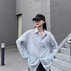 条纹衬衫女2026春秋学生polo领中长款衬衣防晒衫薄外套，男装防晒衣，星座218-1（原230）