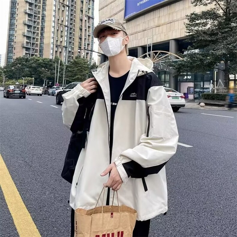 冲锋衣夹克男韩版潮流连帽拼色宽松2024秋季新款ins外套W5671-P56,男装夹克,星座412-3