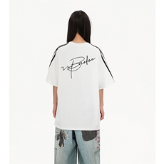 抖音得物高品质二开240克宽松纯棉美式潮牌三条杠织带短袖T恤，男装T恤，电商A486-1