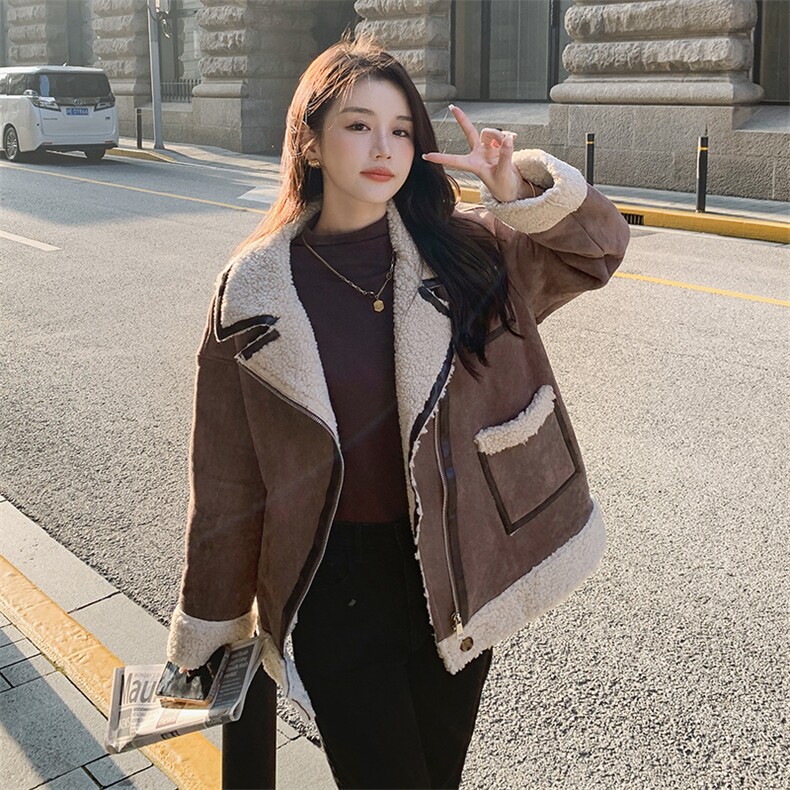 冬季新款帅气机车皮毛一体棉服190F2255P185K268,女装毛呢外套,2B190