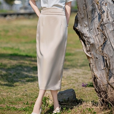 现货BAO2025夏时尚气质优雅百搭遮肉设计感高腰中长款半身裙，女装半身裙，时尚俏佳人