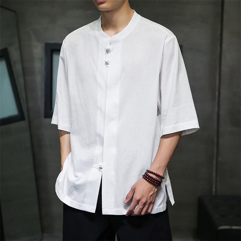 2023风男装盘扣唐装汉服五分袖短袖衬衫A203A-6809,男装T恤,星座815-1（原A203A）