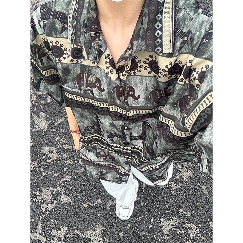 美式夏威夷满印冰丝短袖衬衫男款夏季薄款高级感衬衣垂感度假外套,男装T恤,星座301C-5